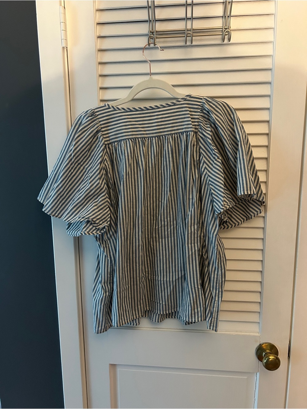 Madewell Blue and White Striped Puff-Sleeve Peasant Top - Picture 2 of 2